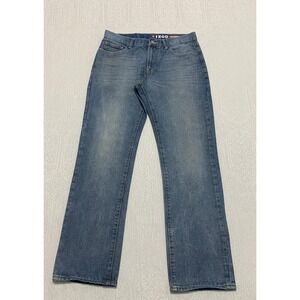 IZOD Slim Straight Fit Jeans Mens 32‎ x 30 Blue Denim Cotton Blend Whiskers